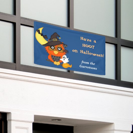 Hoot Owl Personalized Halloween Spandoek (Buitenkant Gebouw)