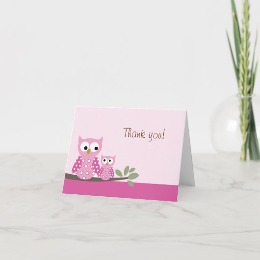 Hoot Owl Pink Gevouwen Dank u briefkaart (Voorkant)