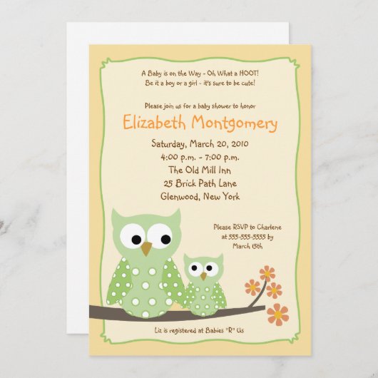 HOOT OWLS Groen Neutraal Baby shower 5x7 Kaart (Voorkant / Achterkant)