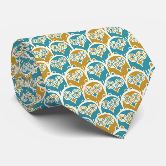 Hoot Owls Mustard en Turquoise Blue Patterned Stropdas (Opgerold)
