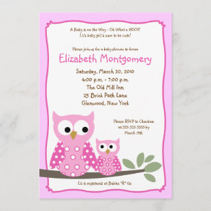 HOOT OWLS PINK Girl Baby shower 5x7 Kaart