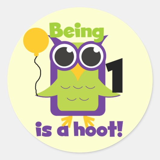 Hoot Uil 1e Verjaardag T-shirts en geschenken Ronde Sticker (Voorkant)