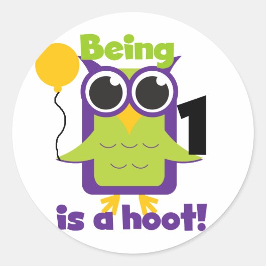 Hoot Uil 1e Verjaardag T-shirts en geschenken Ronde Sticker (Voorkant)