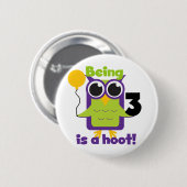 Hoot Uil 3e Verjaardag T-shirts en geschenken Ronde Button 5,7 Cm (Voorkant /achterkant)