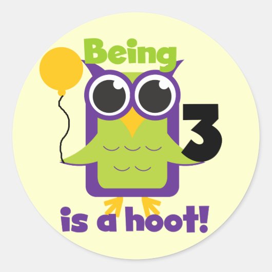 Hoot Uil 3e Verjaardag T-shirts en geschenken Ronde Sticker (Voorkant)
