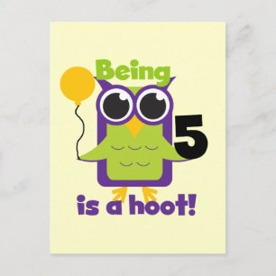 Hoot Uil 5e verjaardag T-shirts en geschenken Briefkaart