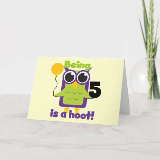 Hoot Uil 5e verjaardag T-shirts en geschenken Kaart (Voorkant)