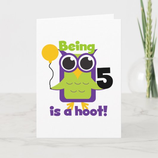 Hoot Uil 5e verjaardag T-shirts en geschenken Kaart (Voorkant)