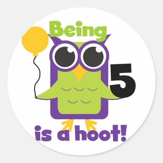 Hoot Uil 5e verjaardag T-shirts en geschenken Ronde Sticker (Voorkant)