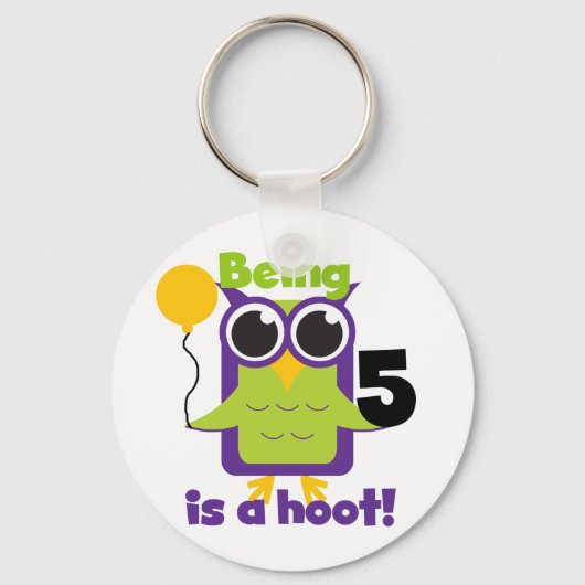 Hoot Uil 5e verjaardag T-shirts en geschenken Sleutelhanger (Voorkant)