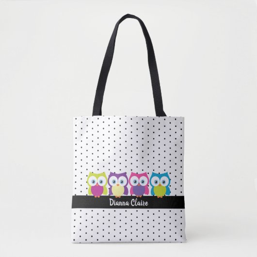 Hoot Uil Polka Dot Design Patroon Tote Bag (Voorkant)