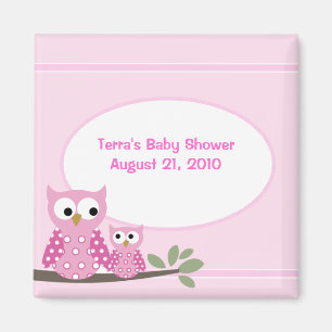 Hoot Uilen ROZE Baby shower Favor Magnet