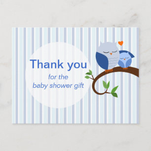 Hoot van een Baby shower blauw dank u Briefkaart
