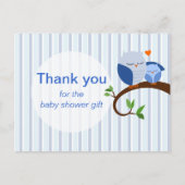Hoot van een Baby shower blauw dank u Briefkaart (Voorkant)
