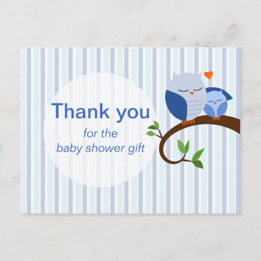 Hoot van een Baby shower blauw dank u Briefkaart (Voorkant)