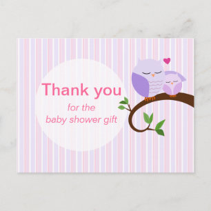 Hoot van een Baby shower Paarse dank u Briefkaart