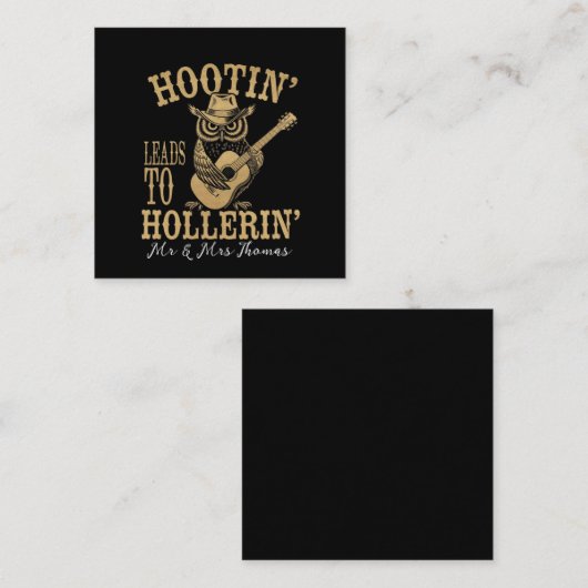Hootin’ Leads to Hollerin – Een speelse cowboyuil Vierkante Visitekaartje (Voorkant / Achterkant)