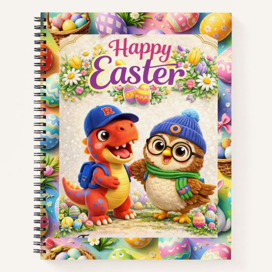 Hoots egg straw special day whimsical happy Easter Notitieboek (Voorkant)