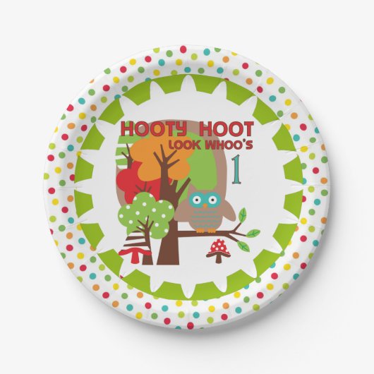 Hooty Hoot Owl 1st Birthday Paper Borden Papieren Bordje (Voorkant)