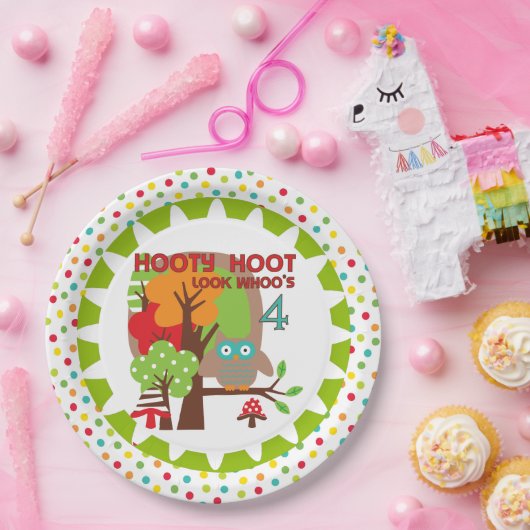 Hooty Hoot Owl 4th Birthday Paper Borden Papieren Bordje (Feest)