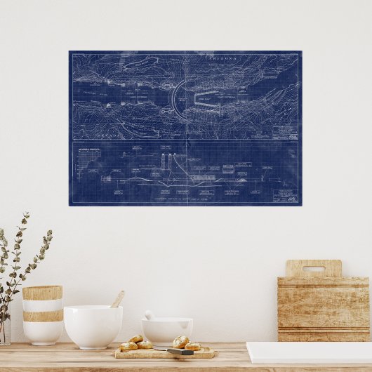 Hoover Dam Blauwdruk-stijl Schematisch Poster (Keuken)