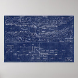 Hoover Dam Blauwdruk-stijl Schematisch Poster