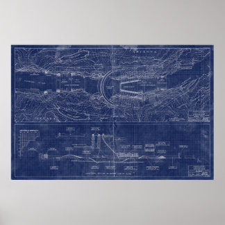 Hoover Dam Blauwdruk-stijl Schematisch Poster
