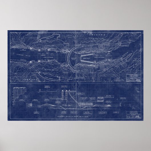 Hoover Dam Blauwdruk-stijl Schematisch Poster (Voorkant)