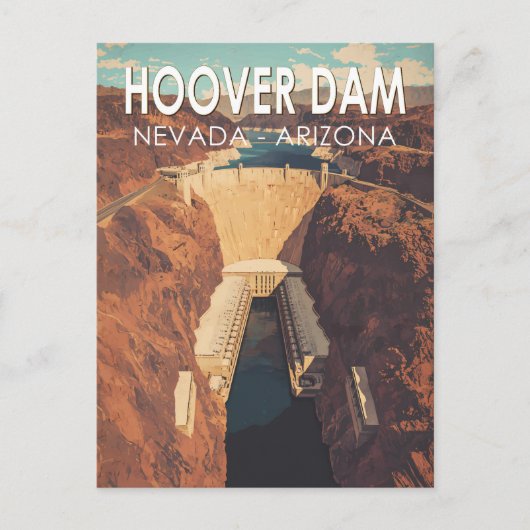 Hoover Dam Travel Art Vintage Briefkaart (Voorkant)