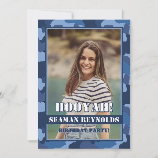 Hooyah! Blauwe Camo Foto Verjaardag Kreeft Boil Kaart (Voorkant)
