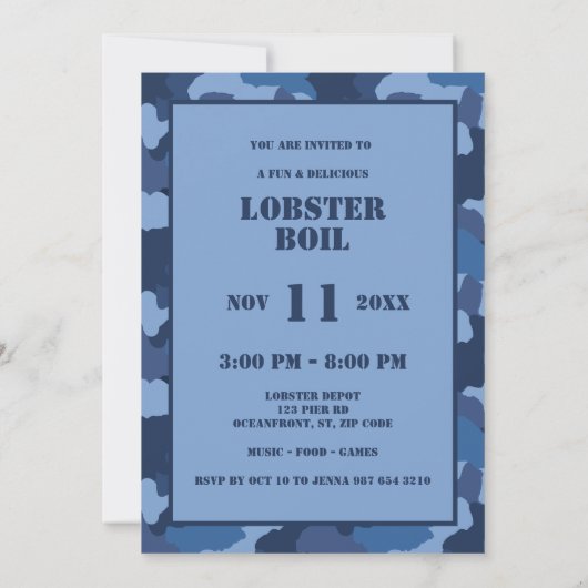 Hooyah! Blauwe Camo Foto Verjaardag Kreeft Boil Kaart (Achterkant)