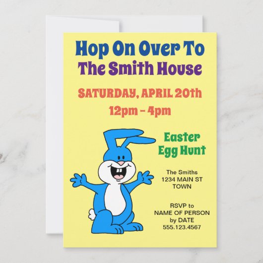 Hop aan over de Cartoon van de paaseihunt Bunny Kaart (Voorkant)