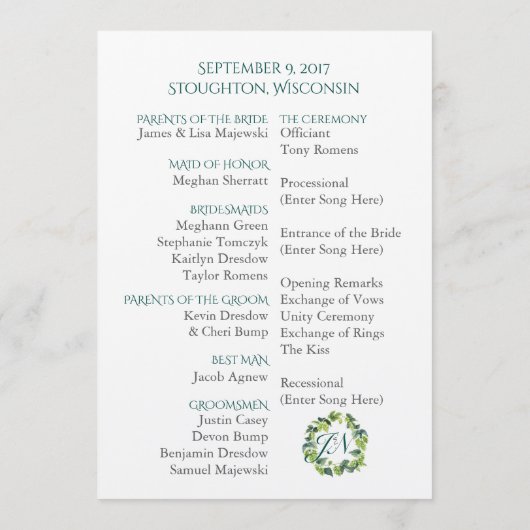 Hop, Bier Trouwprogramma Programmakaart (Achterkant)