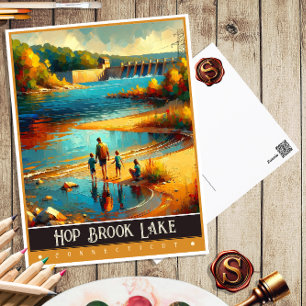 Hop Brook Lake, Connecticut   Schilderij in vintag Briefkaart