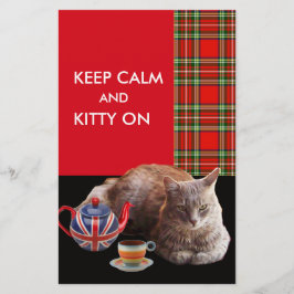 "HOP CALM AND KAT ON", RED TARTAN, CAT TEA PARTIJ BRIEFPAPIER