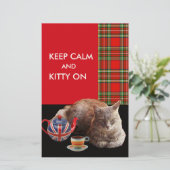 "HOP CALM AND KAT ON", RED TARTAN, CAT TEA PARTIJ BRIEFPAPIER (Staand voorkant)