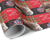 "HOP CALM AND KAT ON", RED TARTAN, CAT TEA PARTIJ CADEAUPAPIER (Rol Hoek)