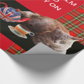 "HOP CALM AND KAT ON", RED TARTAN, CAT TEA PARTIJ CADEAUPAPIER (Hoek)