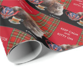 "HOP CALM AND KAT ON", RED TARTAN, CAT TEA PARTIJ CADEAUPAPIER (Rol Hoek)