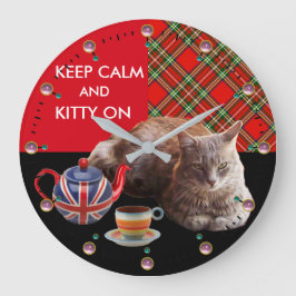 "HOP CALM AND KAT ON", RED TARTAN, CAT TEA PARTIJ GROTE KLOK