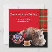 "HOP CALM AND KAT ON", RED TARTAN, CAT TEA PARTIJ KAART (Achterkant)