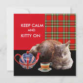 "HOP CALM AND KAT ON", RED TARTAN, CAT TEA PARTIJ KAART (Voorkant)