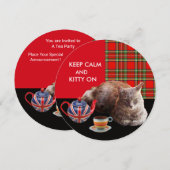 "HOP CALM AND KAT ON", RED TARTAN, CAT TEA PARTIJ KAART (Voorkant / Achterkant)
