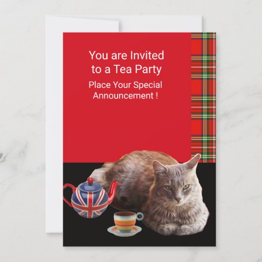"HOP CALM AND KAT ON", RED TARTAN, CAT TEA PARTIJ KAART (Achterkant)