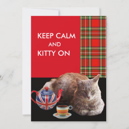 "HOP CALM AND KAT ON", RED TARTAN, CAT TEA PARTIJ KAART