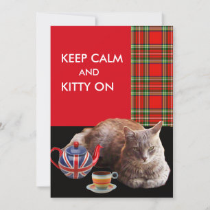 "HOP CALM AND KAT ON", RED TARTAN, CAT TEA PARTIJ KAART