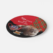 "HOP CALM AND KAT ON", RED TARTAN, CAT TEA PARTIJ PAPIEREN BORDJE (Gekanteld)