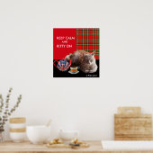 "HOP CALM AND KAT ON", RED TARTAN, CAT TEA PARTIJ POSTER (Keuken)