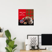 "HOP CALM AND KAT ON", RED TARTAN, CAT TEA PARTIJ POSTER (Thuiskantoor)