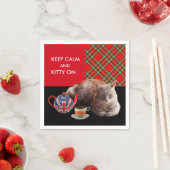 "HOP CALM AND KAT ON", RED TARTAN, CAT TEA PARTIJ SERVETTEN (Insitu)